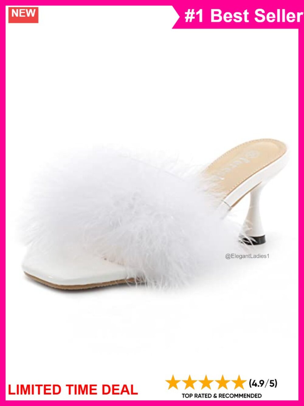 Fereshte Women's Feather Mule Sandals Kitten Heel Square Open Toe Slip On